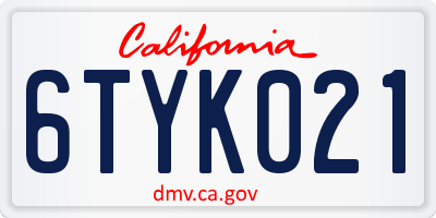 CA license plate 6TYK021