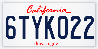 CA license plate 6TYK022