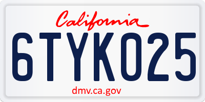 CA license plate 6TYK025