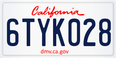 CA license plate 6TYK028