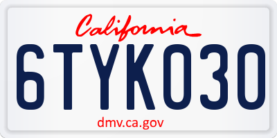 CA license plate 6TYK030