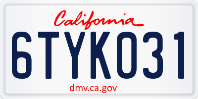 CA license plate 6TYK031