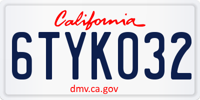 CA license plate 6TYK032