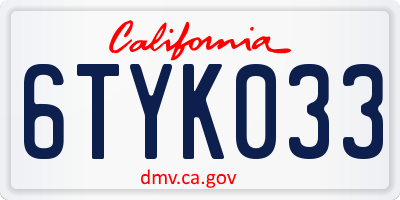 CA license plate 6TYK033