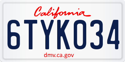 CA license plate 6TYK034
