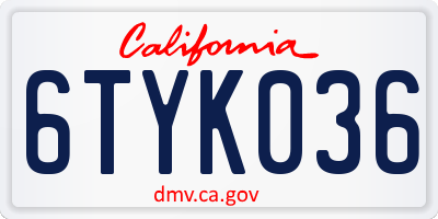 CA license plate 6TYK036