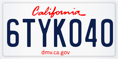 CA license plate 6TYK040