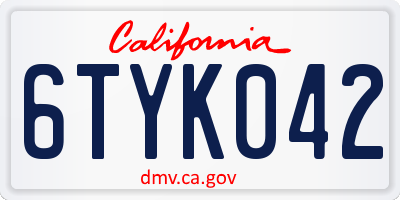 CA license plate 6TYK042