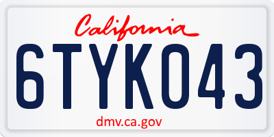 CA license plate 6TYK043