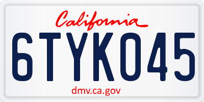 CA license plate 6TYK045