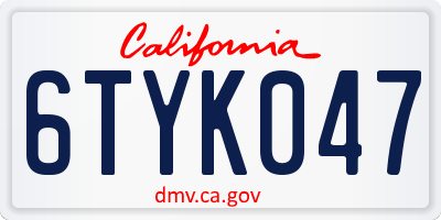 CA license plate 6TYK047