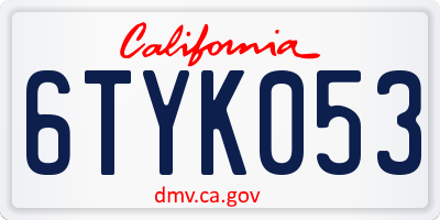 CA license plate 6TYK053