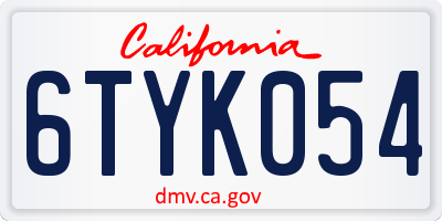 CA license plate 6TYK054