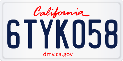 CA license plate 6TYK058