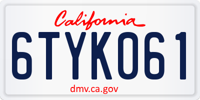 CA license plate 6TYK061