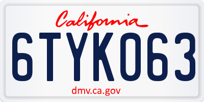 CA license plate 6TYK063
