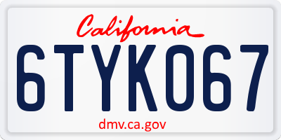 CA license plate 6TYK067