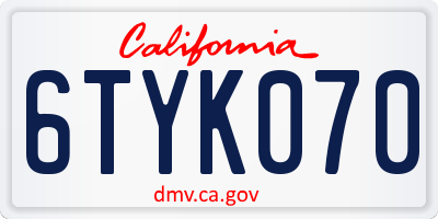 CA license plate 6TYK070