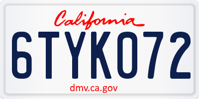 CA license plate 6TYK072