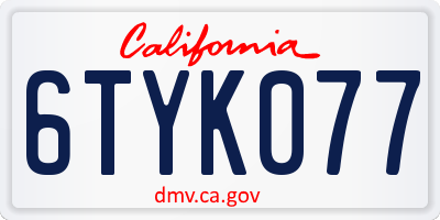 CA license plate 6TYK077