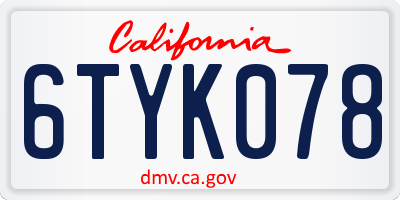 CA license plate 6TYK078