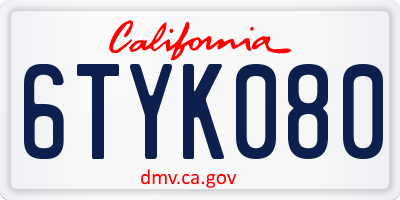 CA license plate 6TYK080