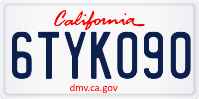 CA license plate 6TYK090
