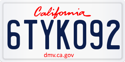 CA license plate 6TYK092