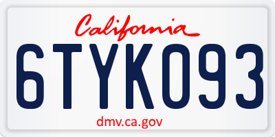 CA license plate 6TYK093