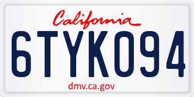 CA license plate 6TYK094