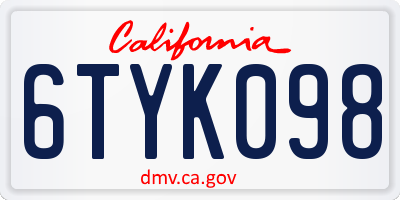 CA license plate 6TYK098
