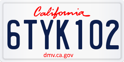 CA license plate 6TYK102