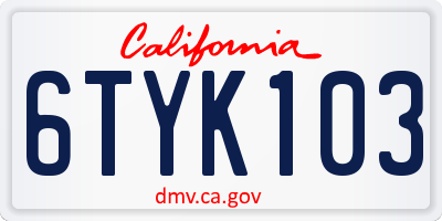 CA license plate 6TYK103