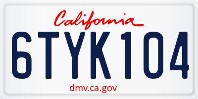 CA license plate 6TYK104