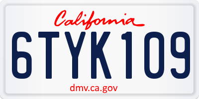 CA license plate 6TYK109
