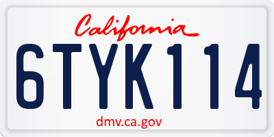 CA license plate 6TYK114