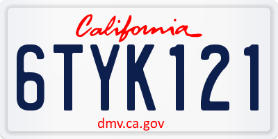CA license plate 6TYK121