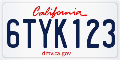 CA license plate 6TYK123