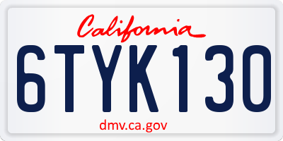 CA license plate 6TYK130