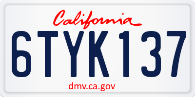 CA license plate 6TYK137