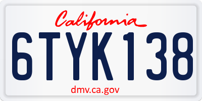 CA license plate 6TYK138
