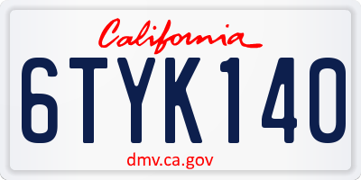 CA license plate 6TYK140