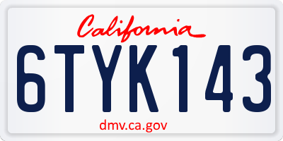 CA license plate 6TYK143