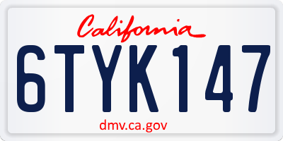 CA license plate 6TYK147