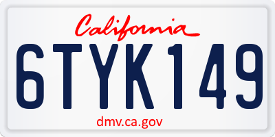 CA license plate 6TYK149