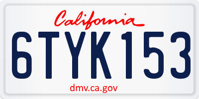 CA license plate 6TYK153