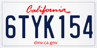 CA license plate 6TYK154