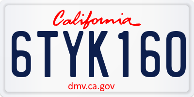 CA license plate 6TYK160