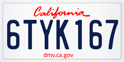 CA license plate 6TYK167