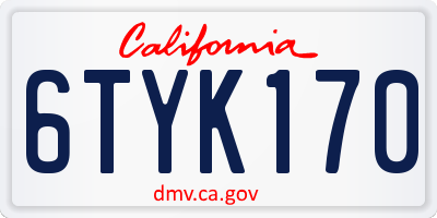 CA license plate 6TYK170